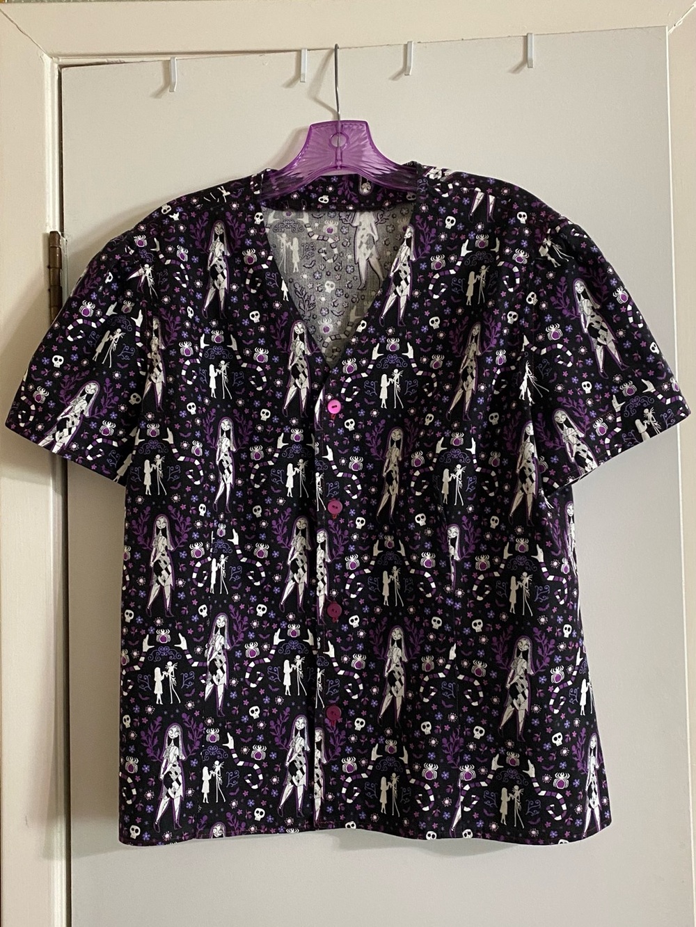 Homemade Nightmare before Christmas Purple Gothic Skeleton Floral Button-Up